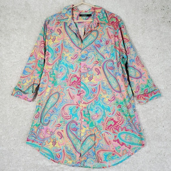 Lauren Ralph Lauren Women Tunic Shirt Size Large Button Up Paisley Casual Travel - Picture 1 of 11